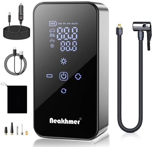 Mini Compressore Aria Portatile Auto: 150 PSI Gonfiatore Elettrico con batteria da 6000 mAh, Pompa Elettrica 12 V con tester di pressione dei pneumatici, per auto, bicicletta, moto