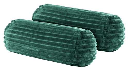 BaSaTex Winter-Plüsch Nackenrollenbezug, 2er Pack, 15x40, Dunkelgrün | Winter Plüsch, Kuschelig Weich, Für Nackenrollen, Öko_Tex Zertifiziert, mit Cord Struktur