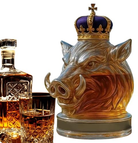 Decanter in vetro, per whisky, testa di cinghiale, bottiglia di vino, decorazione per la casa, da collezione per bourbon brandy vodka, bevande, cena, uomini, famiglia, ristorante, soggiorno