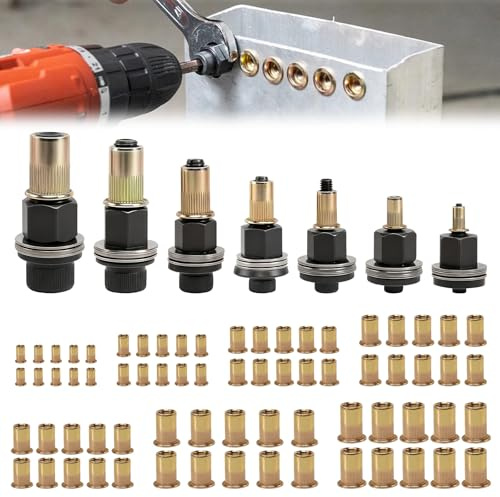 VUTYNKO Juego de 7 alicates de remache para tuercas de remache, juego de 70 tuercas, tuercas de empuje de mano, juego de remaches para M3, M4, M5, M6, M8, M10, M12, herramienta y remachadora manual