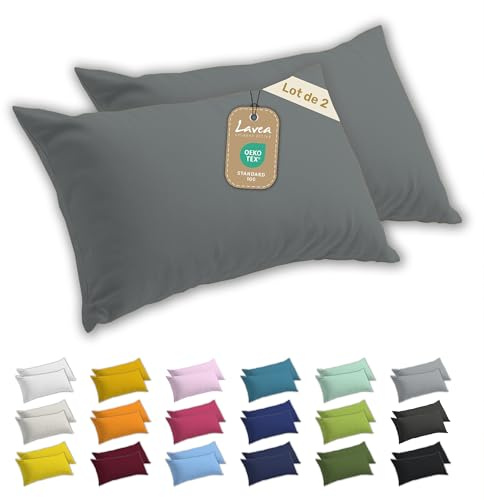 Lavea® 2er Set Kissenbezug 40x60, Kissenhülle Sparpack, 100% Baumwolle Jersey, Kissenbezug Baumwolle, Kissenbezüge 2 Stück, Oeko-Tex Zertifiziert, YKK-Reißverschluss, Hautfreundlich, Mittelgrau