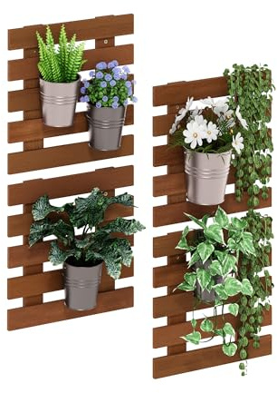 Furinno TIOMAN Vertikaler Wand-Pflanzer für den Außenbereich, 4er-Set hölzerne Hängepflanzgefäße, für Innen-/Außenpflanzen, Helles Holz
