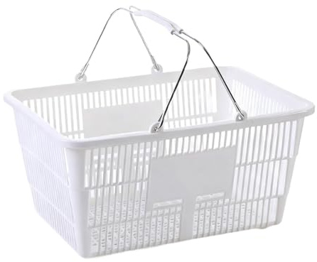 MagiDeal Panier de Courses avec poignée, Panier de Rangement léger en métal Portable, Organisateur de supermarché pour Aliments, Fruits, sous-Sol, Salle de, Blanc