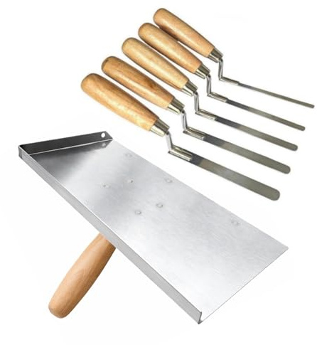 Pointing Brickwork Stainless Steel Hawk & 5 Stainless Steel Finger Trowel Set, Jointing, Gap Filling & Repair Tools for DIY & Masonry Work, Repointing, Brick Joint Repair (SH5ST)