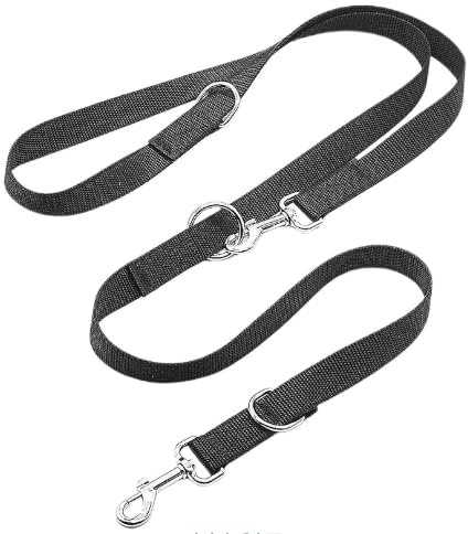 Guinzaglio regolabile da 3 metri, con 2 moschettoni, guinzaglio ispessito, doppio guinzaglio, guinzaglio a mano libera, guinzaglio in nylon, nero