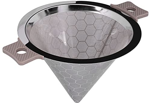 Respicefinem Cone Shaped Strainer Double Ear Stainless Steel Small Strainer for Coffee Tea Leaves Milk Tea with Heat Handle and Fine Mesh Filter