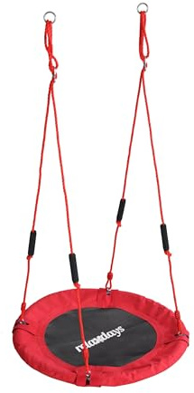 Relaxdays rund hängande gunga för barn, vadderade handtag, justerbar, utomhus, Ø 80 cm, max 100 kg, röd