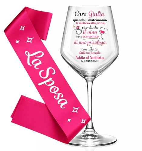 Whale Regalo Addio al Nubilato Personalizzato con Fascia Fucsia e Calice da Vino | Kit per Futura Sposa | Idea Regalo Bride to Be | Accessori Festa Addio al Nubilato