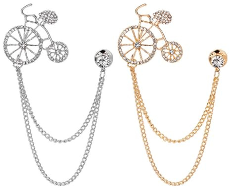 Veemoon Broche Vélo Élégante pour Femme en Fer et Diamant Imitation Chaîne Décorative, Lot de 2 Pièces, pour Chapeaux et Écharpes Argentés