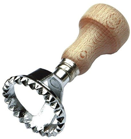 Tredoni 5cm Fluted Round Ravioli/Dough Stamp Cutter (5 cm // Medium) | Medium Aluminum Pasta/Pastry Stamp Cutter, Wooden Handle, Making Cookies/Dumplings/Filled Patties