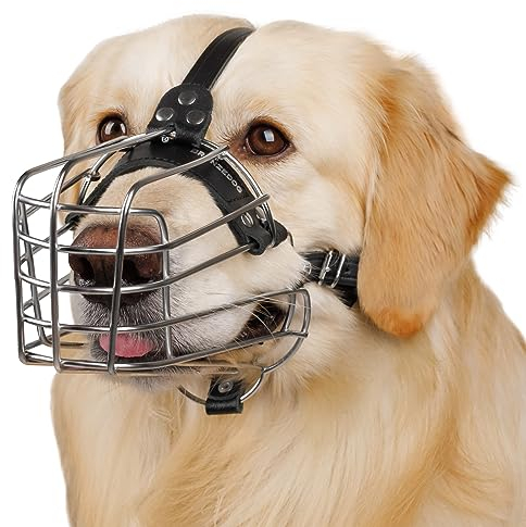 BRONZEDOG Drahtkorb Hund Maulkorb Metall Hund Maulkorb Leder verstellbar (Size 5: Belgian Malinois & Golden Retriever)