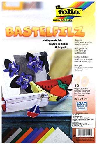 Bastelfilz-20 x 30 cm, 10 Farben sortiert