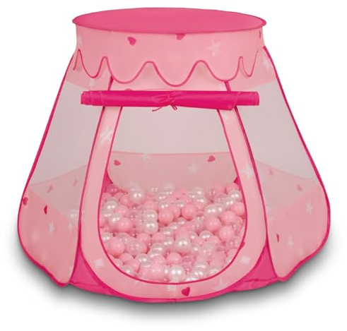 Selonis Baby Spielzelt Mit Plastikbällen Zelt 105X90cm/200 Bälle Plastikkugel Kinder, Pink:Puderrosa-Perle-Transparent