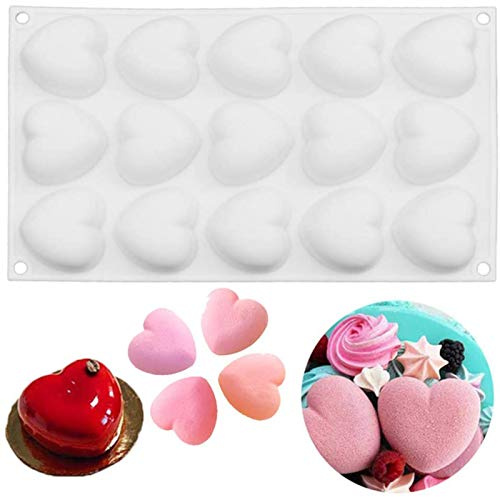 OCPO KITCHEN Moule Silicone Cœur 3D Patisserie, Moule à Bonbons en Silicone sans BPA, Antiadhésif Mini Moules de Cuission en Silicone pour Mousse Cupcakes Gelées Biscuits Pudding Chocolat (15 Cavités)