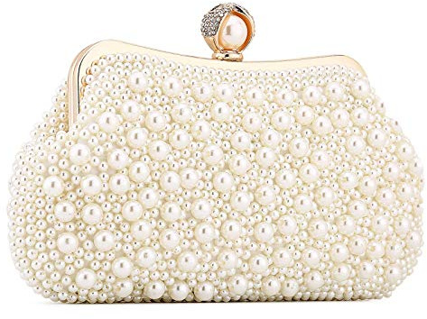 UBORSE Evening Clutch Purse Wedding Beaded Pearl Clutch Bag Bridal Handbags Chain Small Shoulder Crossbody Bags for Womens Ladies