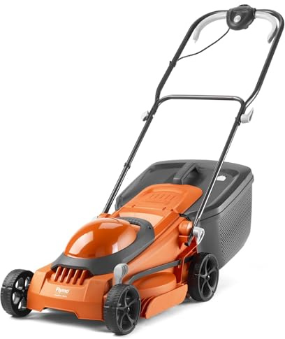 Flymo EasiMow 380R - Cortacésped eléctrico giratorio de 38 cm de ancho de corte, caja de césped de 45 litros, corte de borde cerrado, rodillo trasero, ajuste de altura central, cómodo de manejar, asas