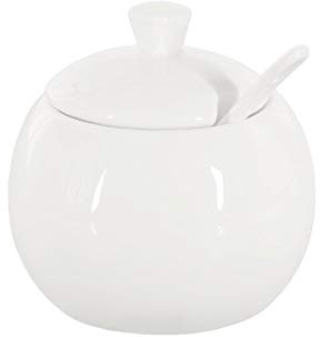 Buchensee Zuckerdose mit Löffel aus Fine Bone China Porzellan, weiß