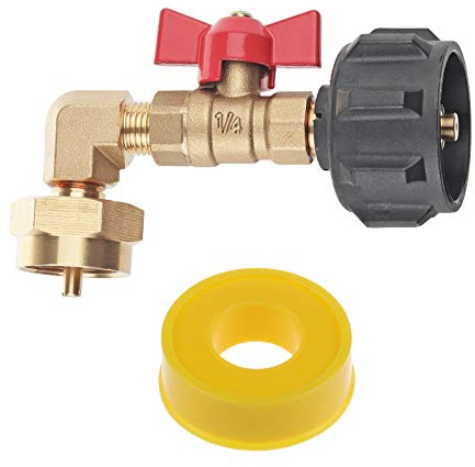 Timsec QCC1 Propangas-Nachfülladapter für 0,5 kg Wurfzylinder, sichere Einfüllarmatur für alle Campinggrill 0,5 kg Gasflaschentank mit Absperrventil und PTFE-Gasleitungsrohr-Gewindeband