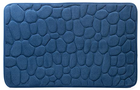 Amago Tapis de Bain, 100% Microfibre, Motif de Pierre, 50 x 80 cm - Bleu