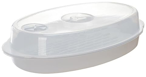 Microwave Steamer Plate with Lid - 32Cm Oval Food Steamer for Fish Vegetables & More Convenient Storage and Heating in Microwave