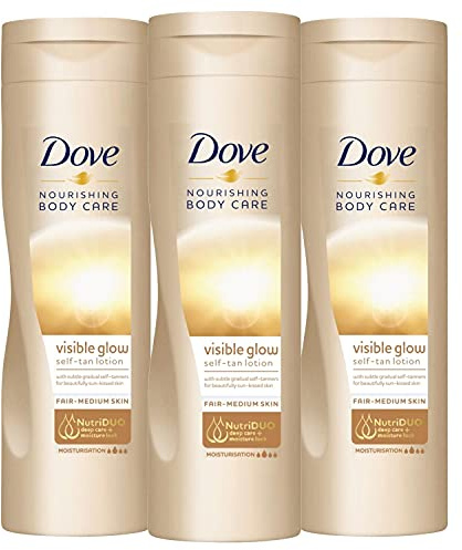 3 Pack of Dove Nourishing Body Care Visible Glow Gradual Self-Tan Fair to Medium Body Lotion 400ml