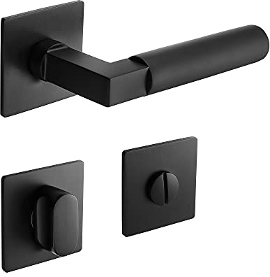 ck-türbeschläge Drückergarnitur Bauhaus Q nach Gropius & Meyer 1922/1923 | 3 mm Magnet-Flachrosette | festdrehbare Lagerung | Schwarz matt (WC/Bad)