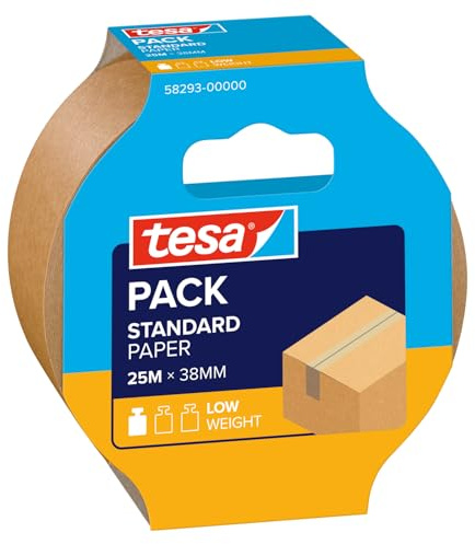 Tesa tesapack STANDARD PAPER - Ruban d’emballage en papier - 56% de matériaux renouvelables - Déchirable à la main - Ruban d’emballage pour colis légers - Marron - 25 m x 38 mm