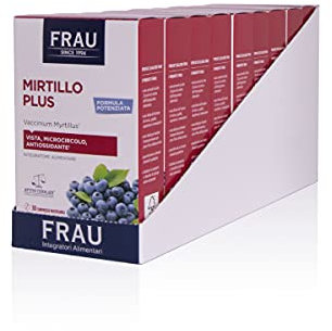 FRAU Mirtillo Plus, Integratore Microcircolo A Base Di Estratto Secco Di Mirtillo Nero, 30 Compresse Masticabili, Gambe Pesanti E Benessere Della Vista, Senza Glutine, color Bianco - Confezione da 9