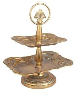 Bellissima alzata rettangolare in stile shabby chic, color crema e oro, con maniglia, a 2 piani, antica, ciotola per frutta in stile vintage, altezza 33 cm