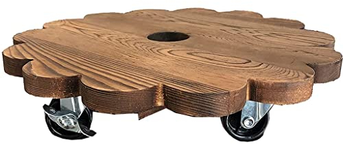DUNAKE Pflanzenroller Fuer Den Aussenbereich Rund, Outdoor Untersetzer Mit Rollen Holz Mit Rollen Mit 4 Rollen (2 Feststellbare Rollen), Für Terrasse, Blumentopf (Size : 14 inch)