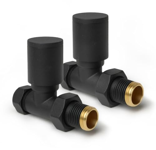 Juego de dos válvulas de radiador redondas rectas - Negro 15 mm x ½ 