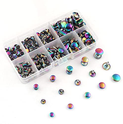 Regenbogen-Rohrnieten, Doppelkappen, 7/8/9/10/12 mm, Metallknopf, rund, schnelle Nieten, für Geldbörse, Handtaschen, Schuhe, Gürtel, Lederhandwerk (jede Größe 20 Stück)