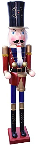 BAKAJI Schiaccianoci di Natale Natalizi in Legno Gigante Altezza 106 cm Soldatino Soldato Decorazioni Natalizie Addobbo Festivo Abiti Dipinti Barba e Capelli in Peluche con Meccanismo Funzionante
