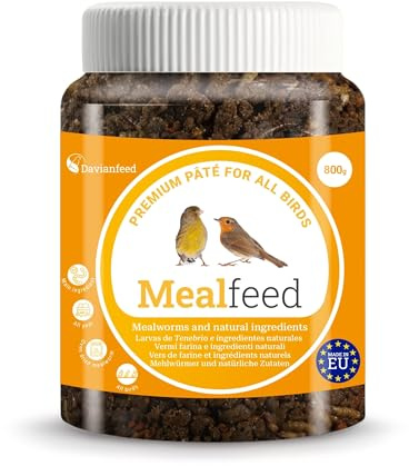 Mealfeed - Pasta per l'allevamento con Larva di Tenebrio 800 g Premium - Stimola l'Allevamento di Uccelli Multispecie - Ricco di Proteine con Omega 3 e 6 - Allevato in Europa - Davianfeed