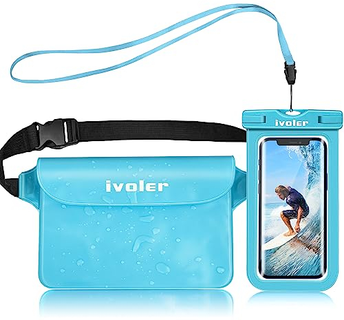 ivoler Waterproof Pouch Bag + Phone Case, Waterproof Case Dry Bag for Beach,Swim,Boating,Kayaking,Hiking,Protect Phone, Camera, Cash, Mp3, Passport, Document From Water, Sand, Snow, Dust - Light Blue