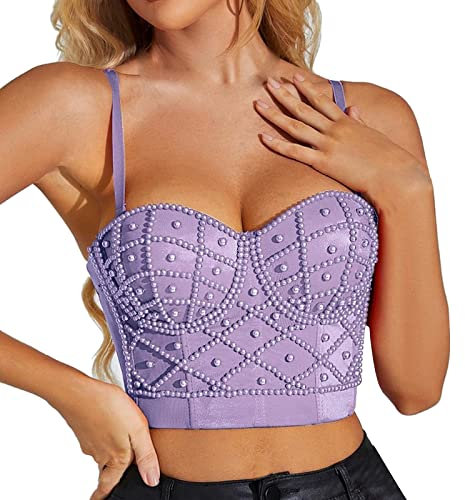 LOIJMK Top de corsé para mujer, corsé ajustado, con tirantes, Z03-lila., L