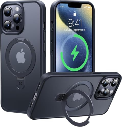CASEKOO 2025 Neu Magic Stand für iPhone 15 Pro Max Hülle für MagSafe [Militärschutz] [Unsichtbarer Ständer] Stoßfeste Kratzfeste Schutzhülle Dünne Griffige Handyhülle Matte Case - Edel Schwarz