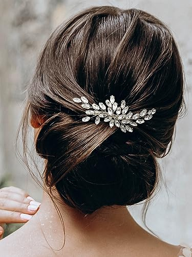 SWEETV Rhinestone Bride Wedding Hair clip Silver Crystal Bridal Hair comb Sparkly Hair Piece Gem Hair Accessories for Women/Girls & Brides/Bridesmaids