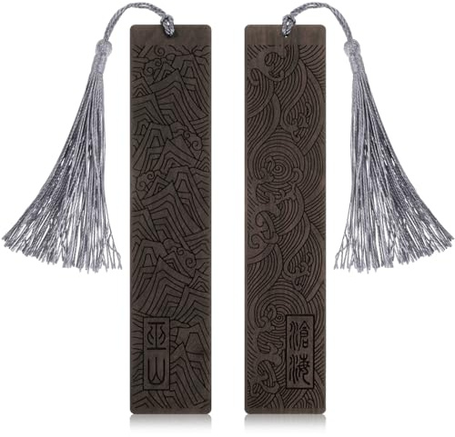 Amaxiu Träbokmärken för bokälskare, 2-pack handgjorda träbokmärken naturliga snideri hantverk bokmärken par vintage bokmärke för män kvinnor läsare lärare (A)