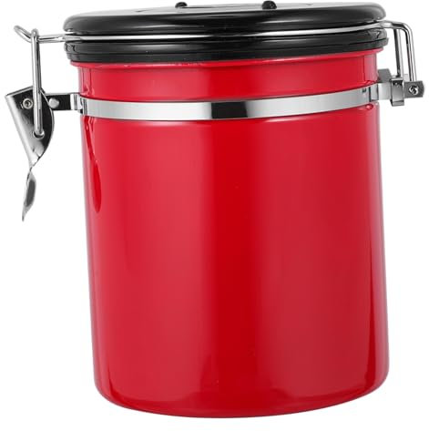 Cabilock Small Airtight Coffee Container Jar Lid Sealing Storage Canister Red Stainless Steel Can for Coffee Beans and Tea Storage