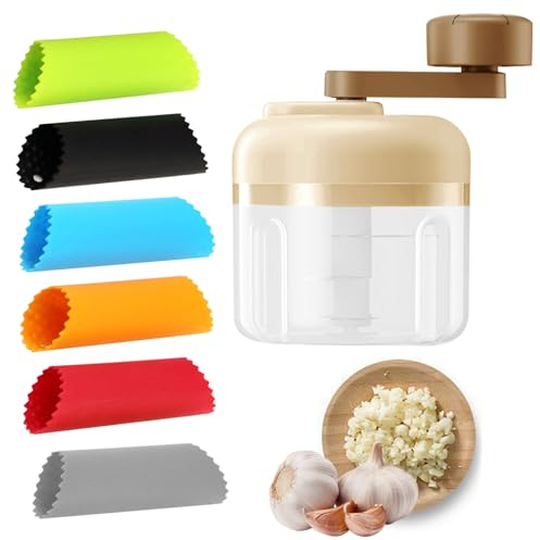 PasdrucnSilicone Garlic Peeler Tube with Manual Food Chopper, Garlic Roller, Garlic Press Rocker, Garlic Skin Remover Roller, Garlic Roller Peeler, Garlic Press Rocker for Garlic, Garlic Tube