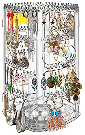 YLPLPY 360 drehbarer Ohrringhalter, transparenter Ohrringe-Organizer, Acryl-Schmuckaufbewahrung, Präsentationsständer für Ohrringe, Armbänder, Halsketten, Schmuckschatullen