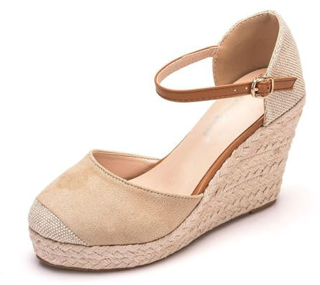 Donna Espadrille Sandali con Zeppa e Cinturino Alla Caviglia, Con Plateau e Punta Chiusa per Eventi Quotidiani, Feste, Balli, Matrimoni