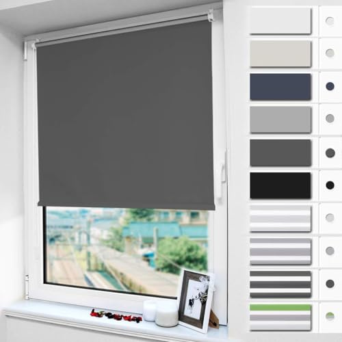 Magiea Verdunklungsrollo ohne & mit,Bohren Klemmfix, Dunkelgrau B90 x H130 cm (Stoffbreite 90cm) Klemmrollo Thermorollo Innenrollo für Sonnen-und Sichtschutz Rollos für Fenster & Tür
