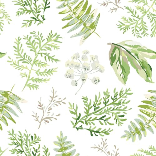 VEELIKE Grünes Farnblatt Tapete Blätter Boho Botanische Tapete Grün Mustertapete Selbstklebende Tapete Blumen 44.5cm x 300cm Fototapete Schlafzimmer Tapeten Wohnzimmer Abnehmbar Mieterfreundlich