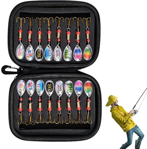 Wpsagek Leurres de pêche pour Bar, leurres cuillères de pêche,16 pièces Kits de leurres de pêche à la Truite - Leurres de pêche en Eau salée, Kit de matériel de pêche en Eau salée de Style cuillère