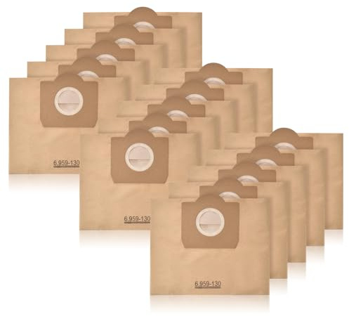 15 Stück Papierfilterbeutel für Kärcher 6.959-130.0, WD3 Staubsaugerbeutel | Papier Filtertüten Beutel für WD3 1629 MV3 Premium A2201/2604/2251/2554/2504/2204 Filterbeutel Paperbags