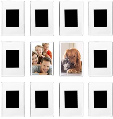 12 Pezzi Mini Cornice Portafoto Magnetic, Calamita Portafoto 4,5 x 7 cm, Magnetico Frigo in Acrilico Trasparente per Piccole Foto, Regali per Famiglia e Amici