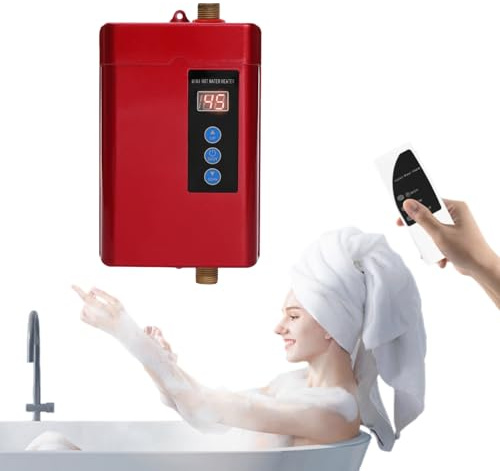 5 l elektronisk varmvattenberedare, varmvattenberedare med skyddsanordningar övertemperaturskydd och temperaturvisningsfält, elektrisk vattenvärmare upp till 55 ℃ för köktoaletter, 13,5 x 6,5 x 24 cm