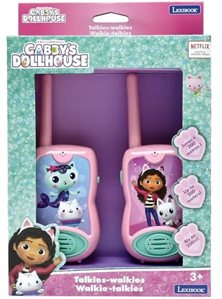 LEXIBOOK, Gabby's Dollhouse, Walkie-Talkies 200m/650ft, Communication game for children, Belt clip for transport, Battery operated, Pink, TW12GDH
